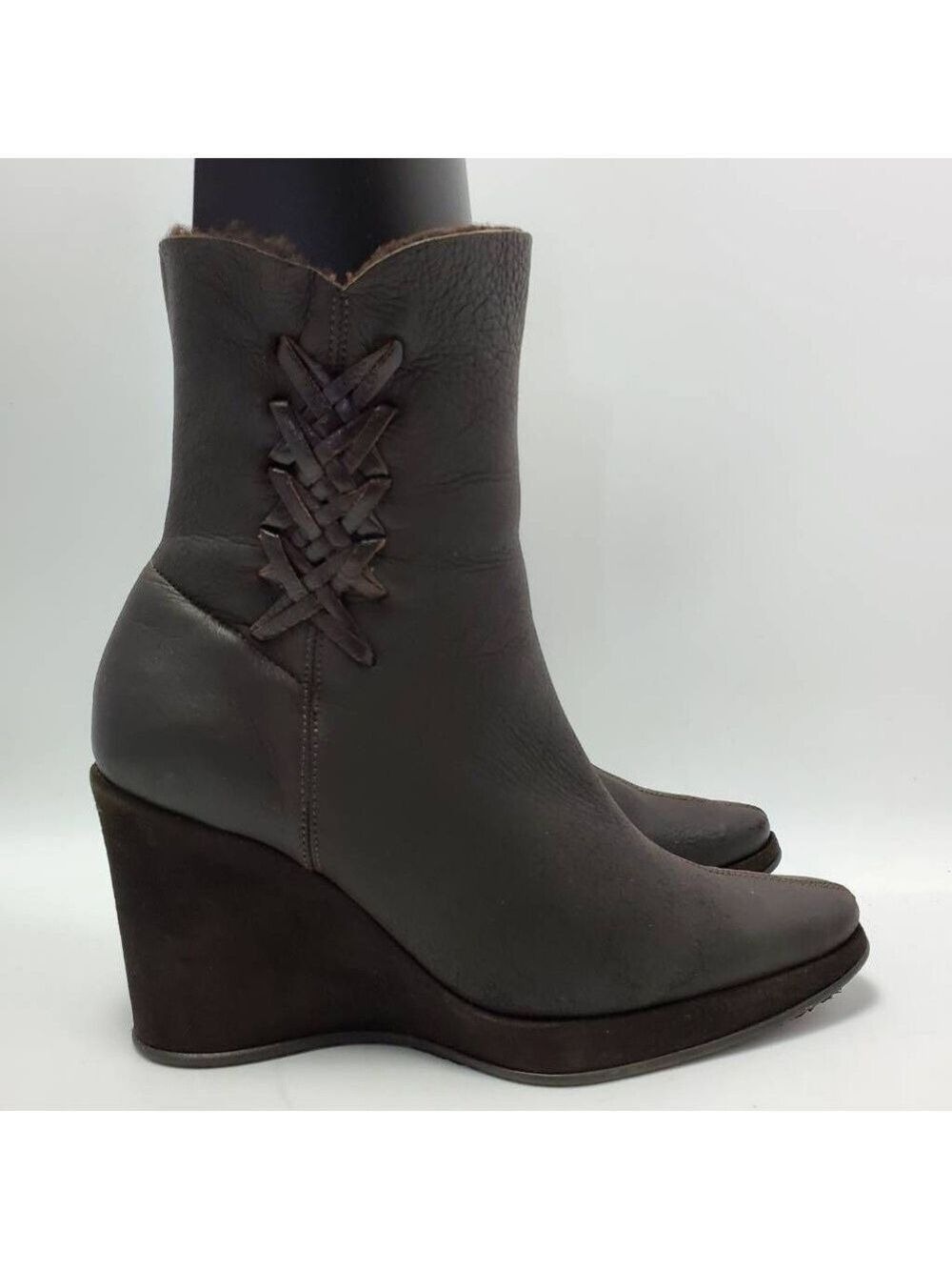 Stephane Kelian Womens Soft Leather Wedges Ankle Boots Booties Faux Fur Sz 8.5